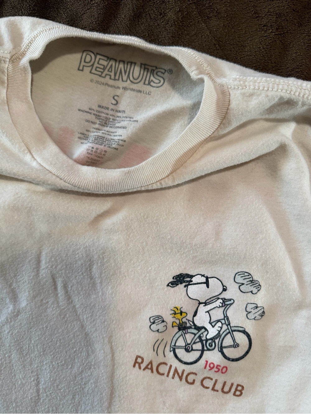 Peanuts White Racing Club Tee with Snoopy & Woodstock Graphic